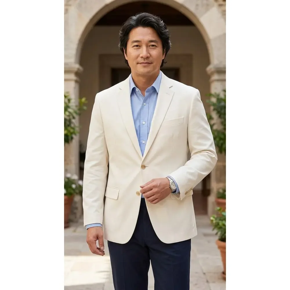 Lauren Ralph Lauren Cream Lined Collared Blazer Jacket Men Size 40R